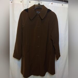 Anne Klein Single Breasted Walker Trench Coat Knee Length Midi Removable Hood